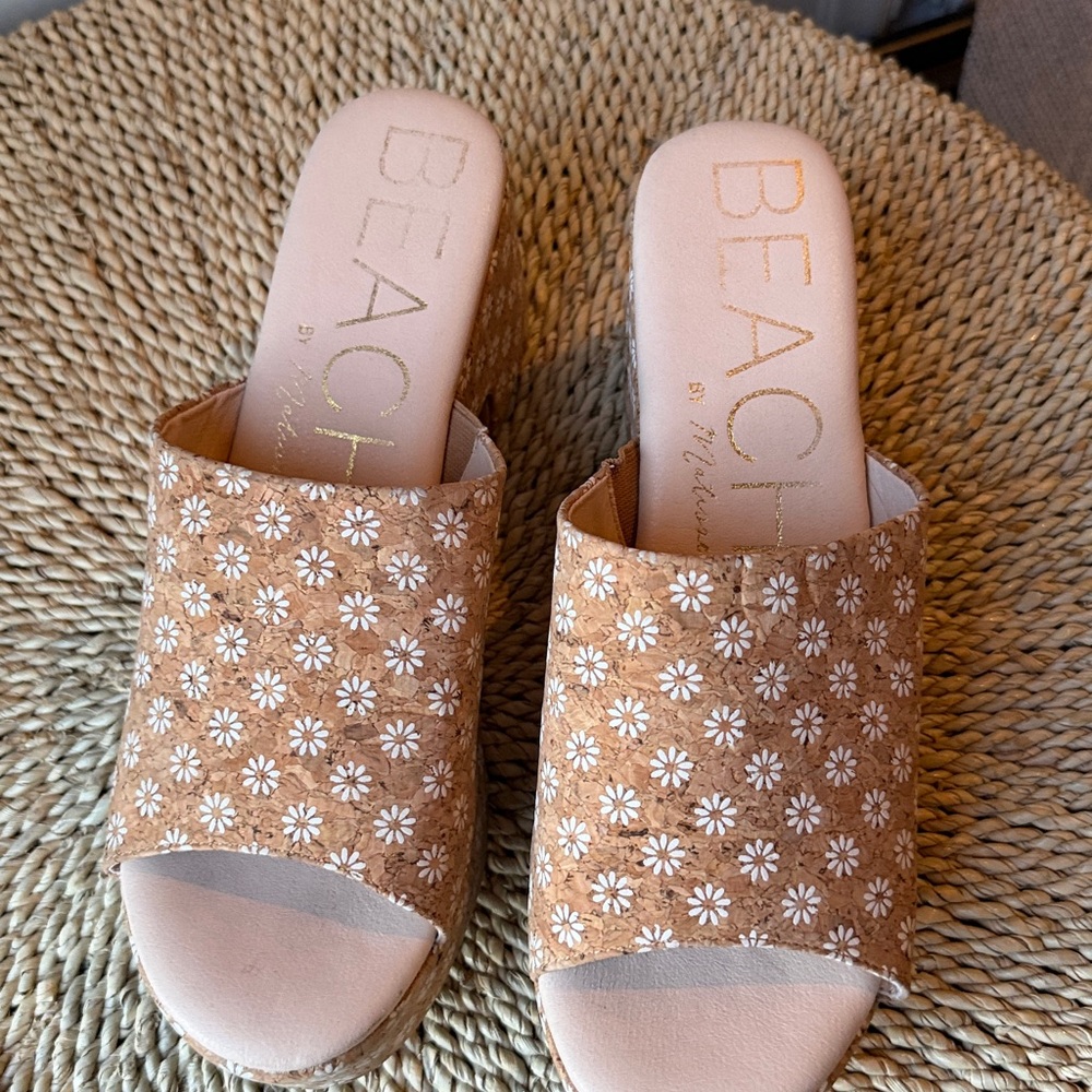 Beach by Matisse Tan Daisy Cork Platform Wedge Sandals - Women’s 11 Terry Heels - Picture 5 of 10
